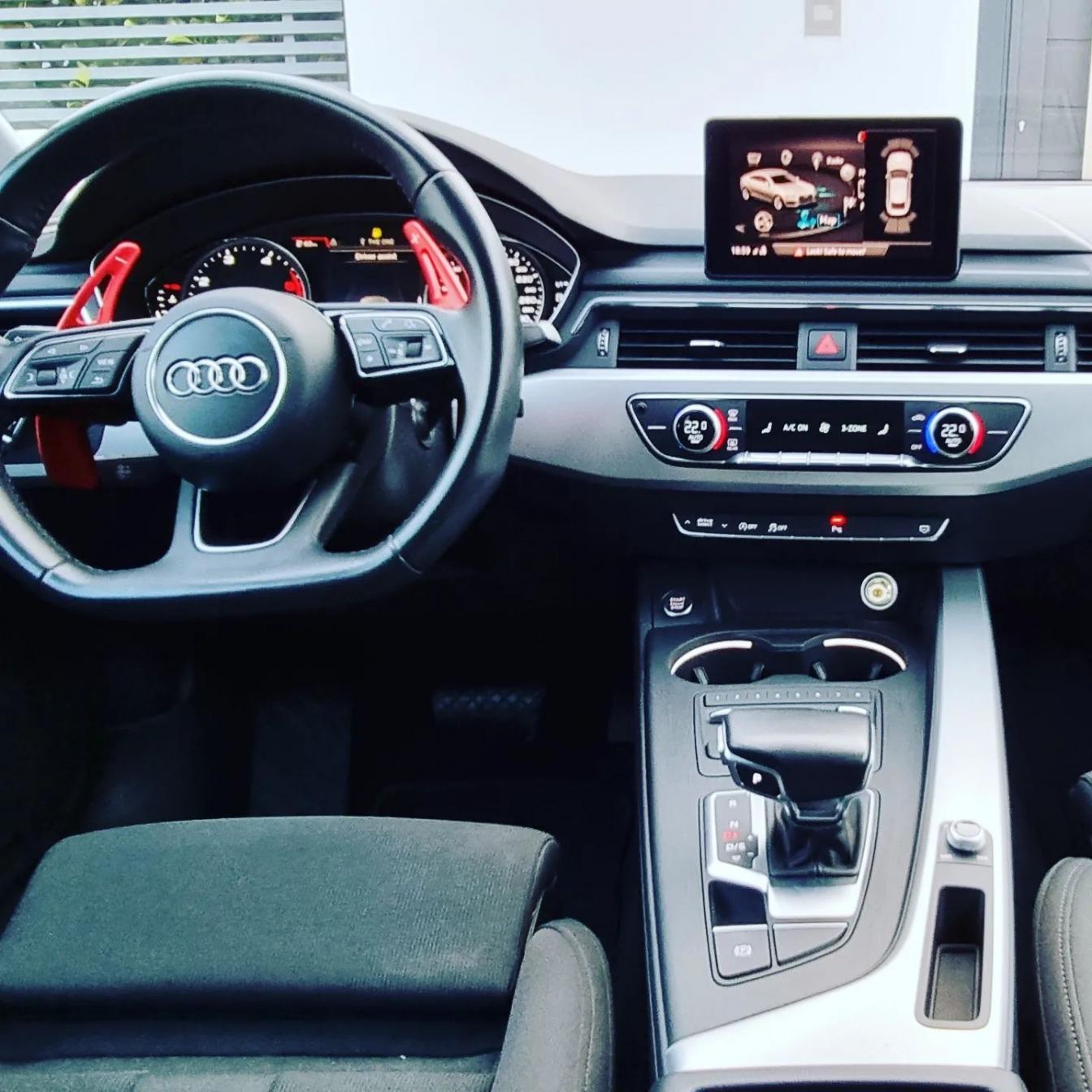 Red Audi A5 TDI S-Line for rent in Marbella – 2.0L diesel, automatic, stylish 5-seat limousine.