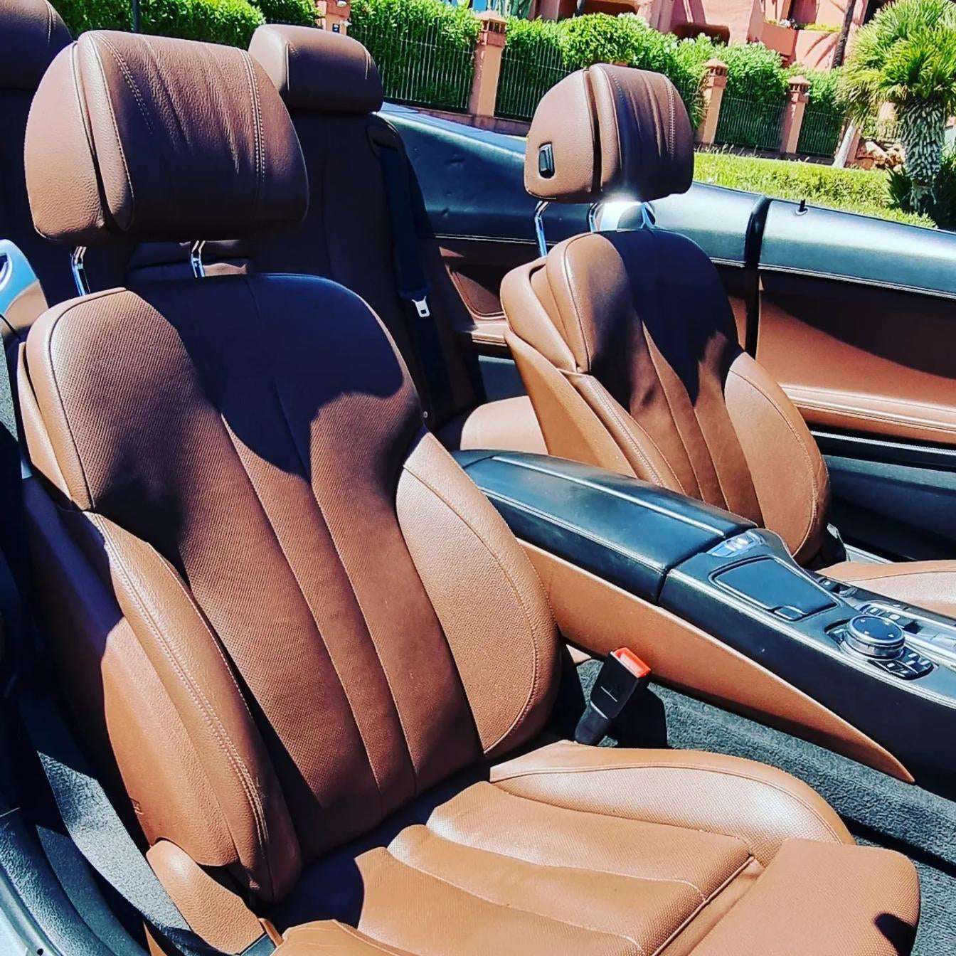 Blue BMW 640i Cabrio convertible for rent in Marbella – 3.0L automatic, 4 seats, luxury open-top driving.