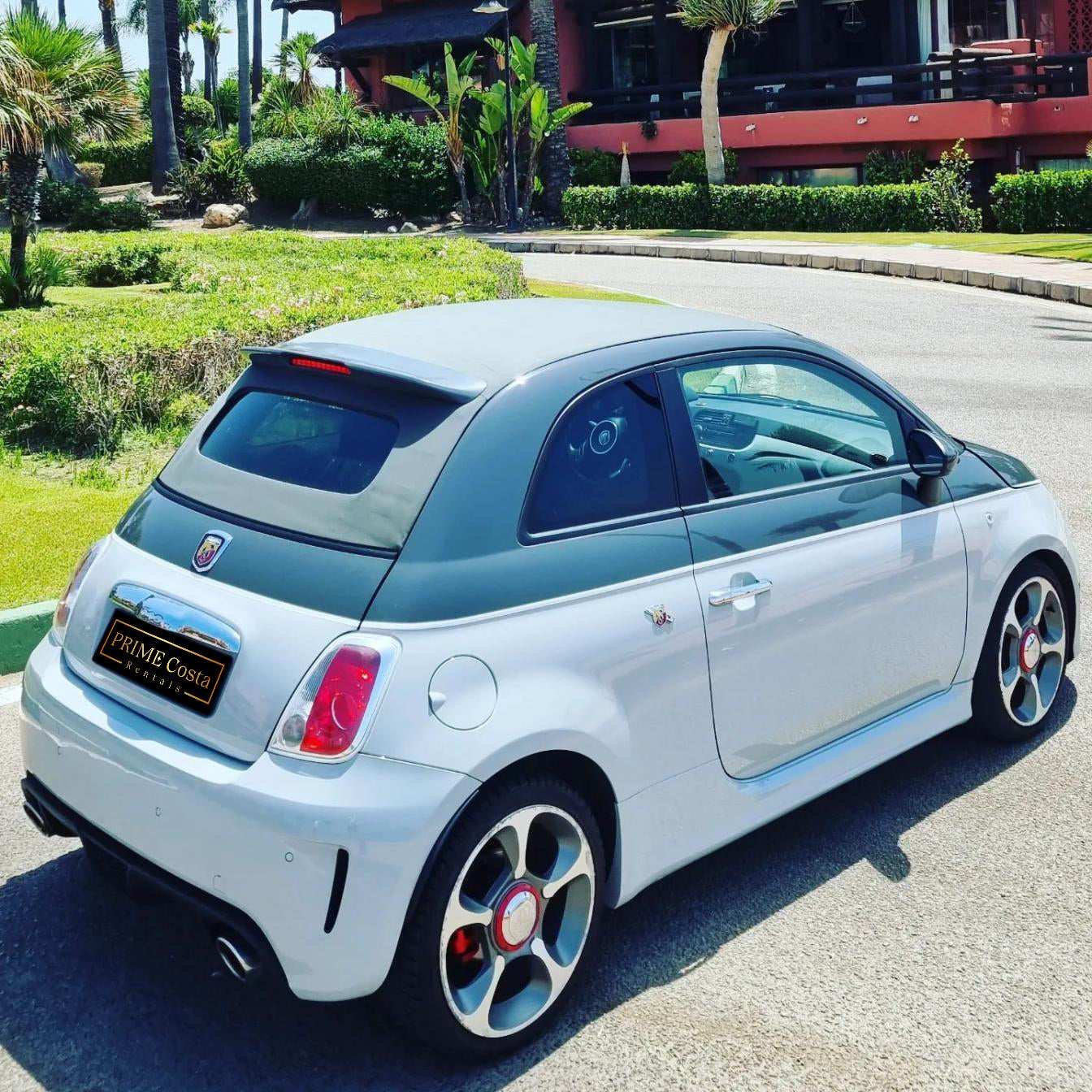 Abarth 500 Cabrio automatic convertible for rent in Marbella – 160 HP compact sporty car.