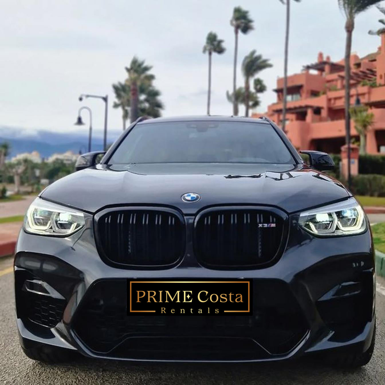 Black BMW X3 M Competition SUV for rent in Marbella – automatic, 5-seater, sporty high-performance vehicle.
