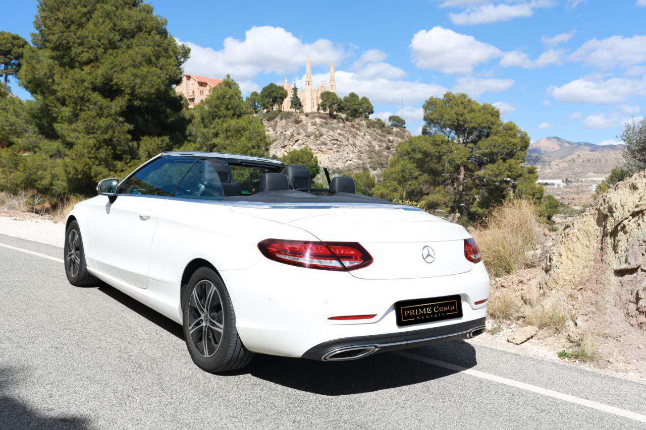Mercedes-Benz C 200 Cabrio luxury convertible for rent in Alicante β stylish design, premium comfort, retractable roof.