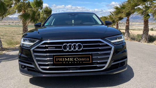 Audi A8 Long luxury executive sedan for rent in Alicante – extended comfort, automatic transmission, premium class.