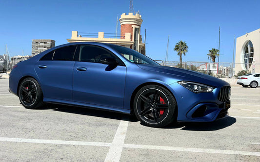 Mercedes-Benz CLA 45 AMG sports sedan for rent in Alicante – 381 HP turbocharged, luxury design, AWD.
