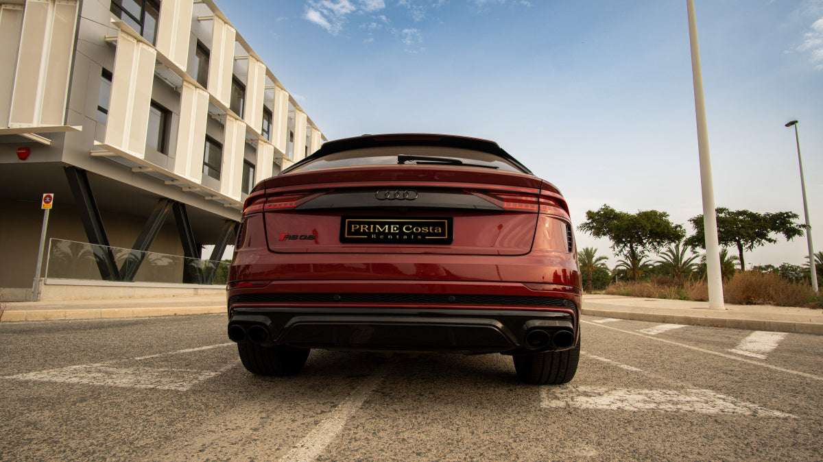Audi RS Q8 luxury SUV for rent in Alicante – 600 HP, 4.0L V8 mild hybrid, automatic, 4WD crossover.