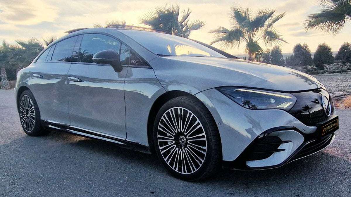 Mercedes-Benz EQE 500 4MATIC electric luxury sedan for rent in Alicante β AWD, up to 600 km range, premium interior.