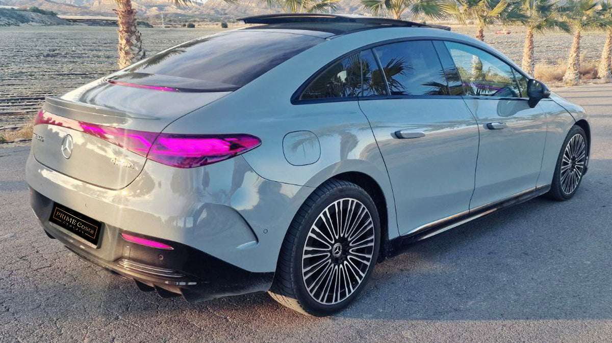 Mercedes-Benz EQE 500 4MATIC electric luxury sedan for rent in Alicante β AWD, up to 600 km range, premium interior.