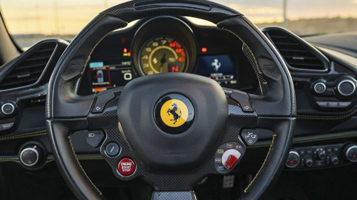 Red Ferrari 488 Spider convertible for rent in Marbella β 670 HP, twin-turbo V8, automatic, 2 seats.