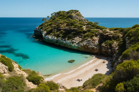 Hidden cove beach in Spain with cliffs and turquoise water