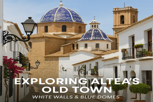 Altea’s Old Town with white buildings and the iconic blue-domed church under a sunny sky, showcasing Spanish Mediterranean charm on the Costa Blanca.