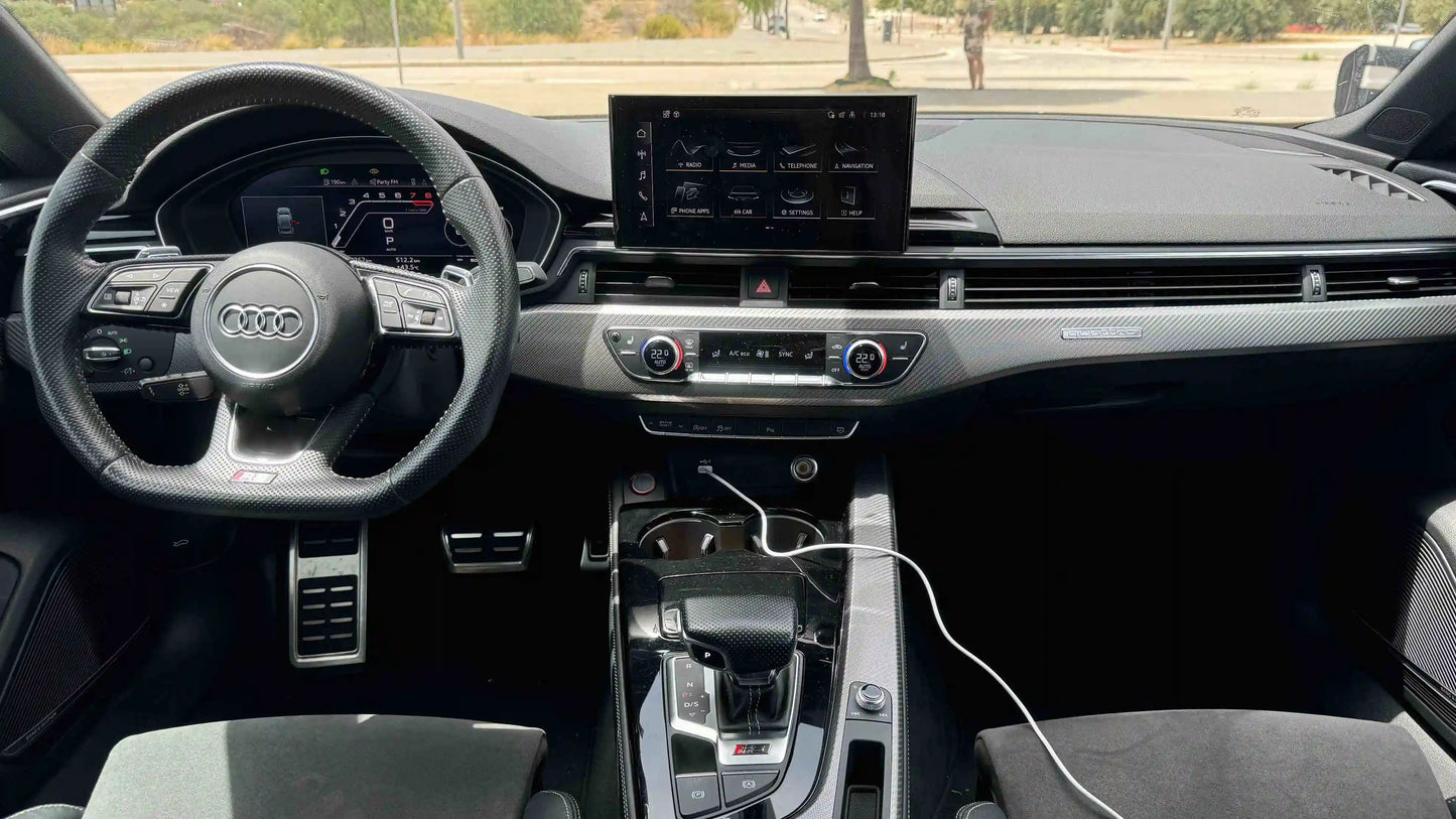 2020 Audi RS5 black suide leather interior, dashboard and steering wheel