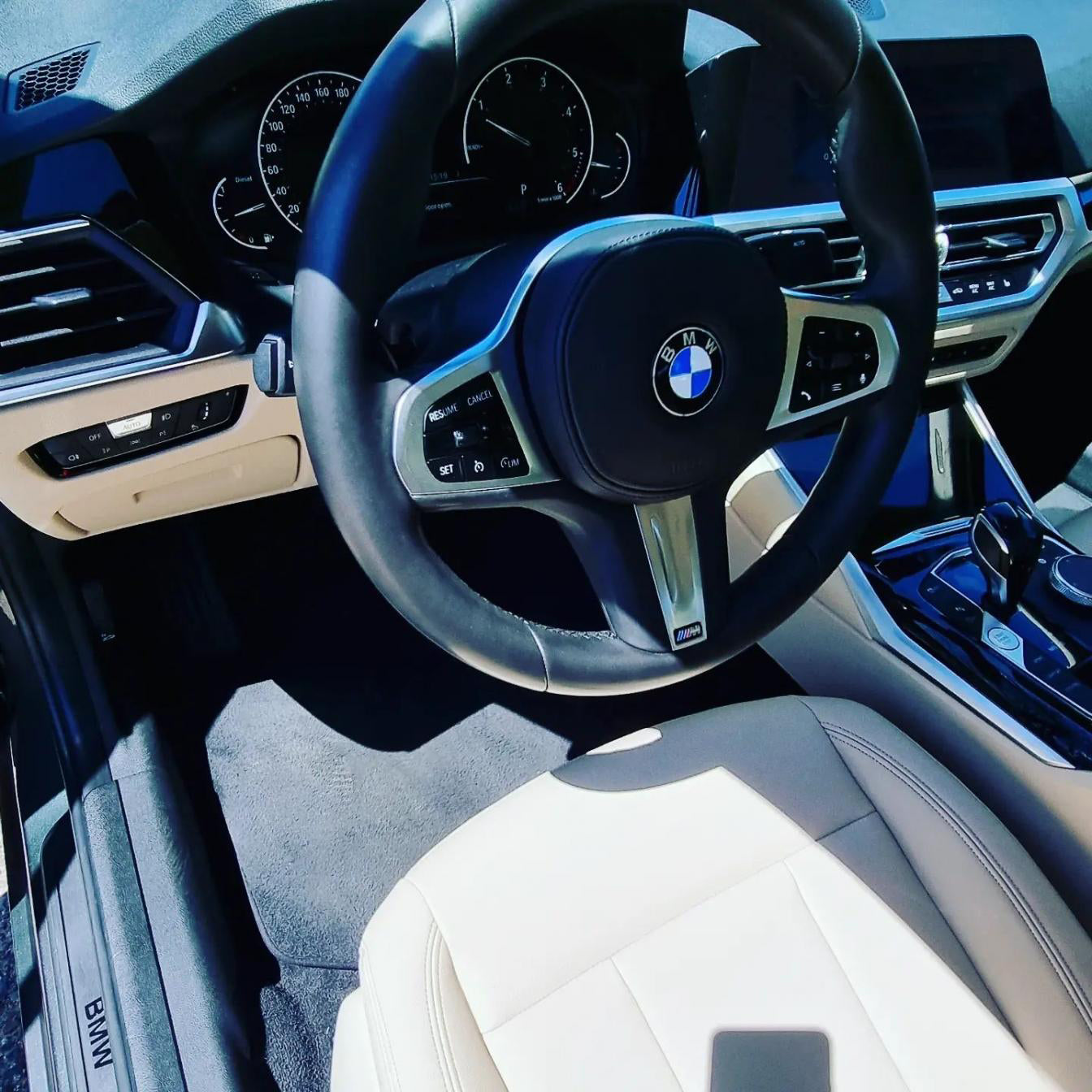 Silver BMW 320d sedan for rent in Marbella – automatic diesel with 190 HP and sleek modern design.