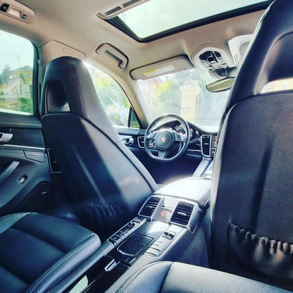 White Porsche Panamera 4 limousine for rent in Marbella – 3.6L engine, automatic 4WD luxury 4-seater.