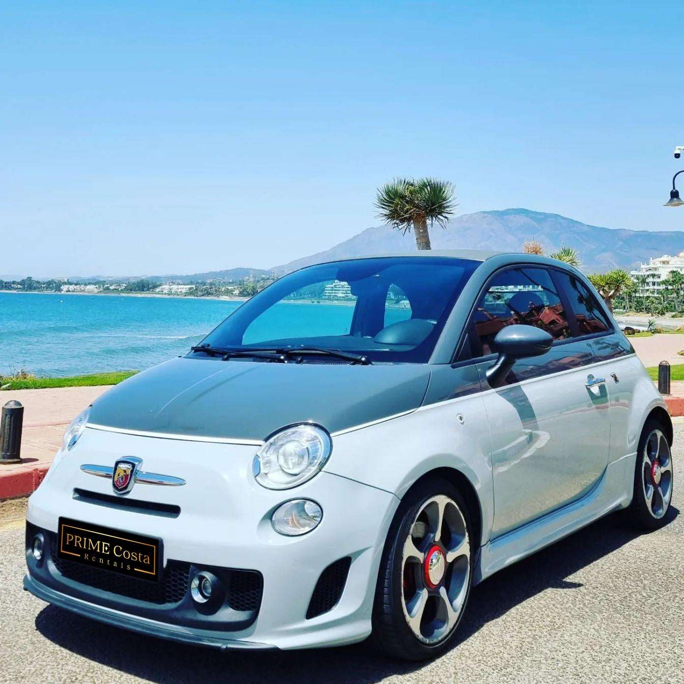 Abarth 500 Cabrio automatic convertible for rent in Marbella – 160 HP compact sporty car.  