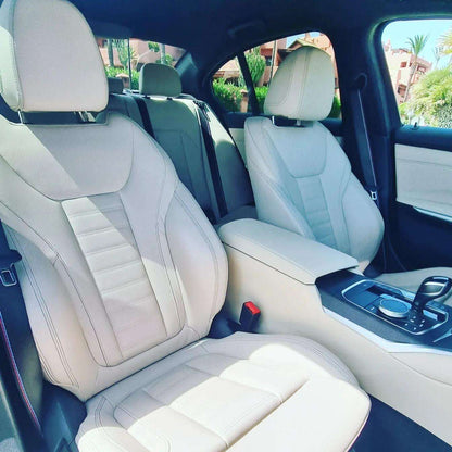 Black BMW 330i M Limousine for rent in Marbella – 2.0L automatic, 5-seater luxury sedan with 255 HP.
