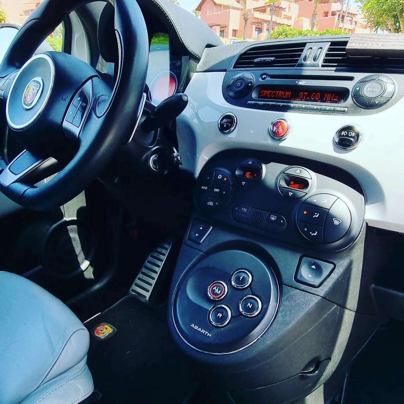 Abarth 500 Cabrio automatic convertible for rent in Marbella – 160 HP compact sporty car.  