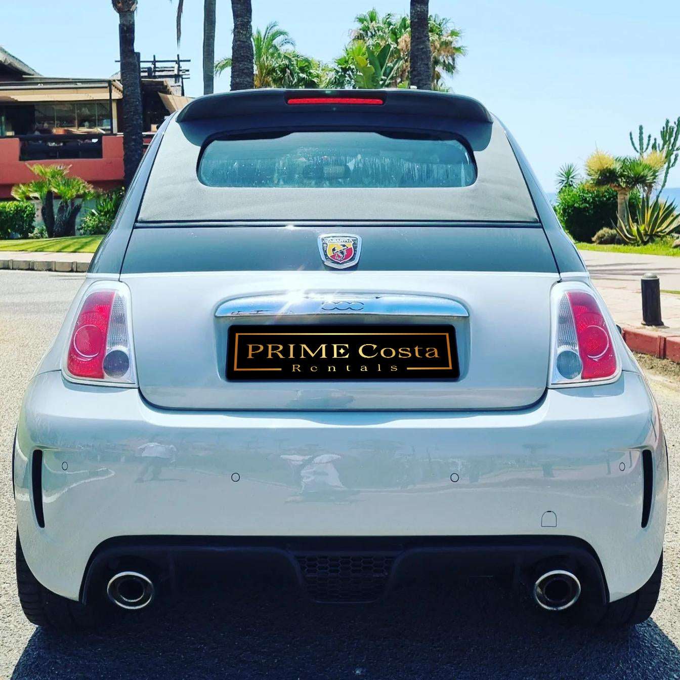 Abarth 500 Cabrio automatic convertible for rent in Marbella – 160 HP compact sporty car.  