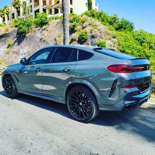 BMW X6 5.0M SUV in Nardo Grey for rent in Marbella – 530 HP, automatic 4WD luxury performance SUV.
