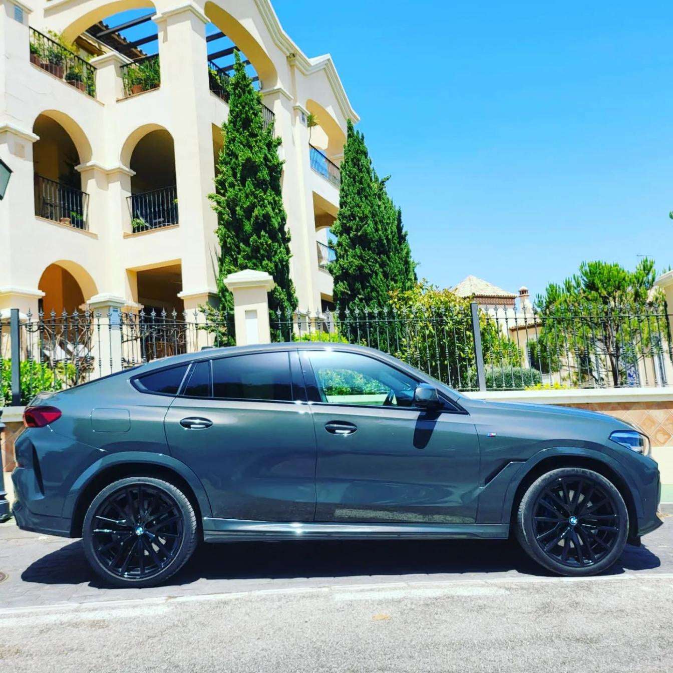 BMW X6 5.0M SUV in Nardo Grey for rent in Marbella – 530 HP, automatic 4WD luxury performance SUV.