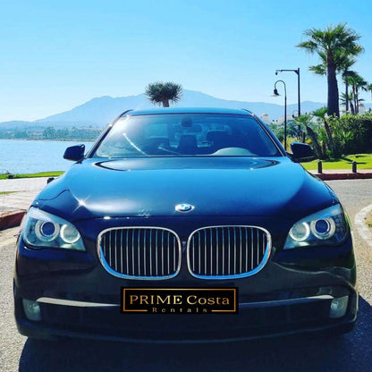 Black BMW 740Li limousine sedan for rent in Marbella – 3.0L automatic luxury car with seating for 5.