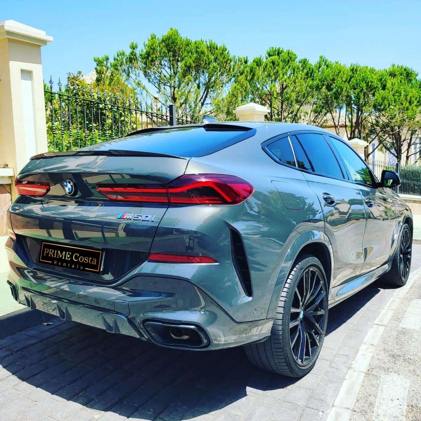 BMW X6 5.0M SUV in Nardo Grey for rent in Marbella – 530 HP, automatic 4WD luxury performance SUV.