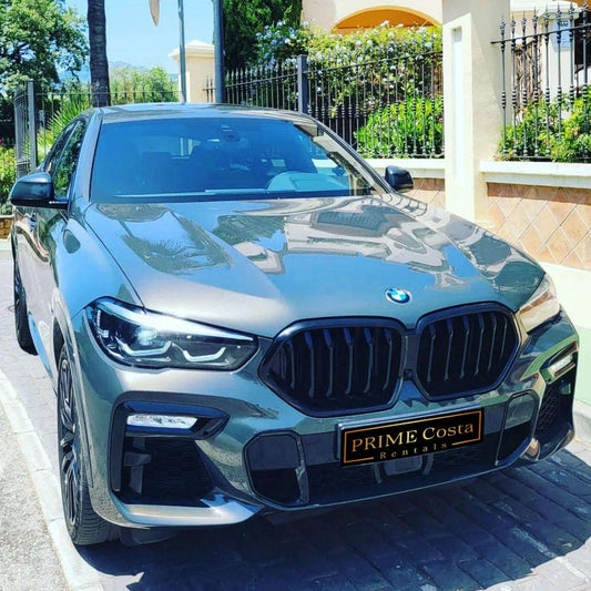 BMW X6 5.0M SUV in Nardo Grey for rent in Marbella – 530 HP, automatic 4WD luxury performance SUV.