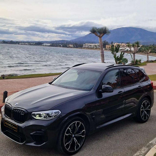 Black BMW X3 M Competition SUV for rent in Marbella – automatic, 5-seater, sporty high-performance vehicle.