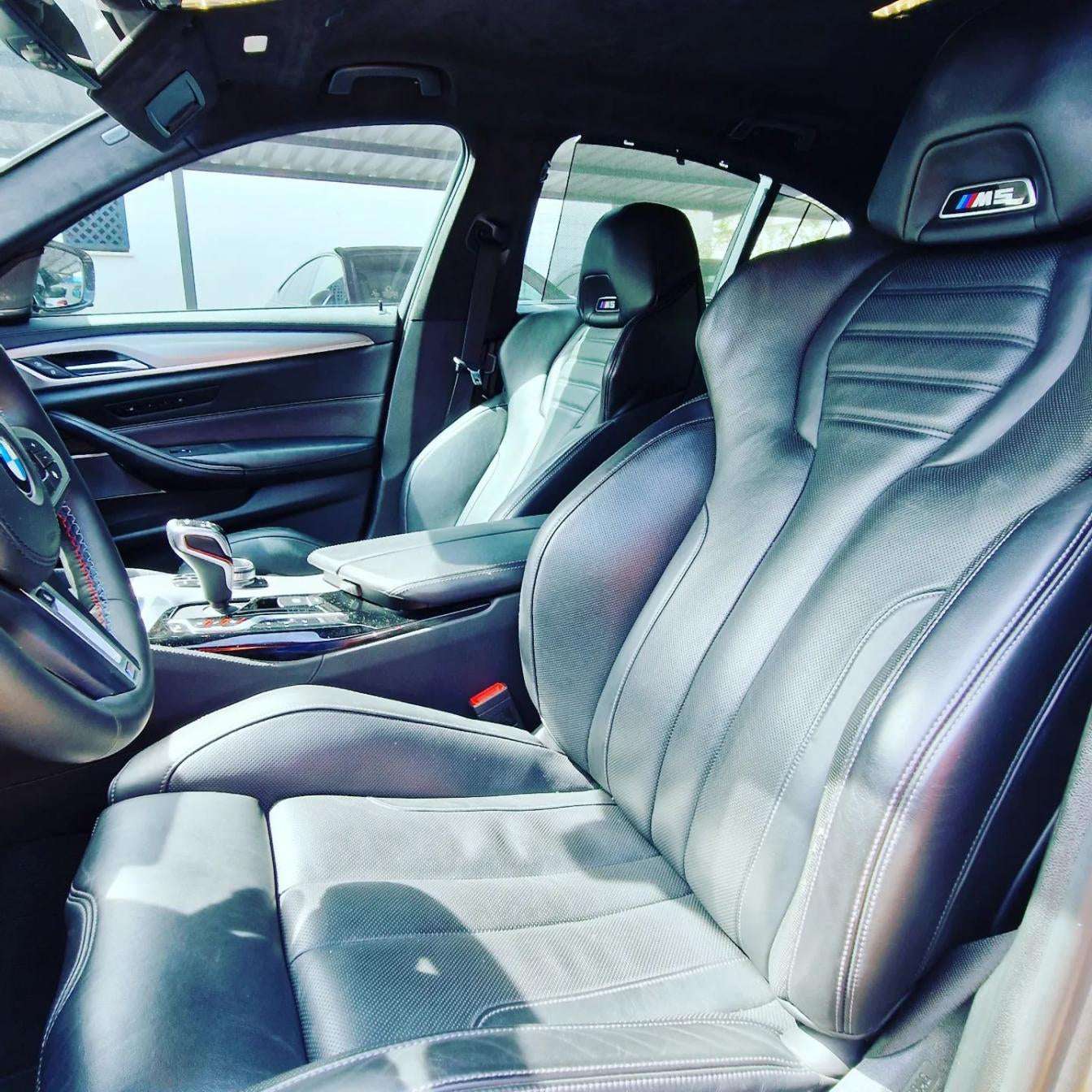 Silver BMW M5 sedan for rent in Marbella – 4.4L automatic, 4WD, 0–100 km/h in 3.4 seconds, top speed 300 km/h.