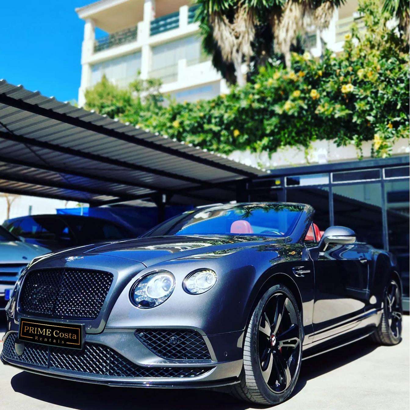 Silver Bentley GTC Cabrio for rent in Marbella – 4.0L V8, 520 HP, automatic luxury convertible with 4 seats.