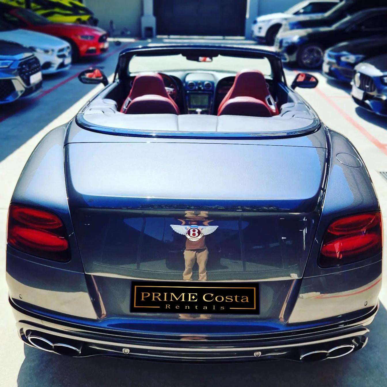 Silver Bentley GTC Cabrio for rent in Marbella – 4.0L V8, 520 HP, automatic luxury convertible with 4 seats.