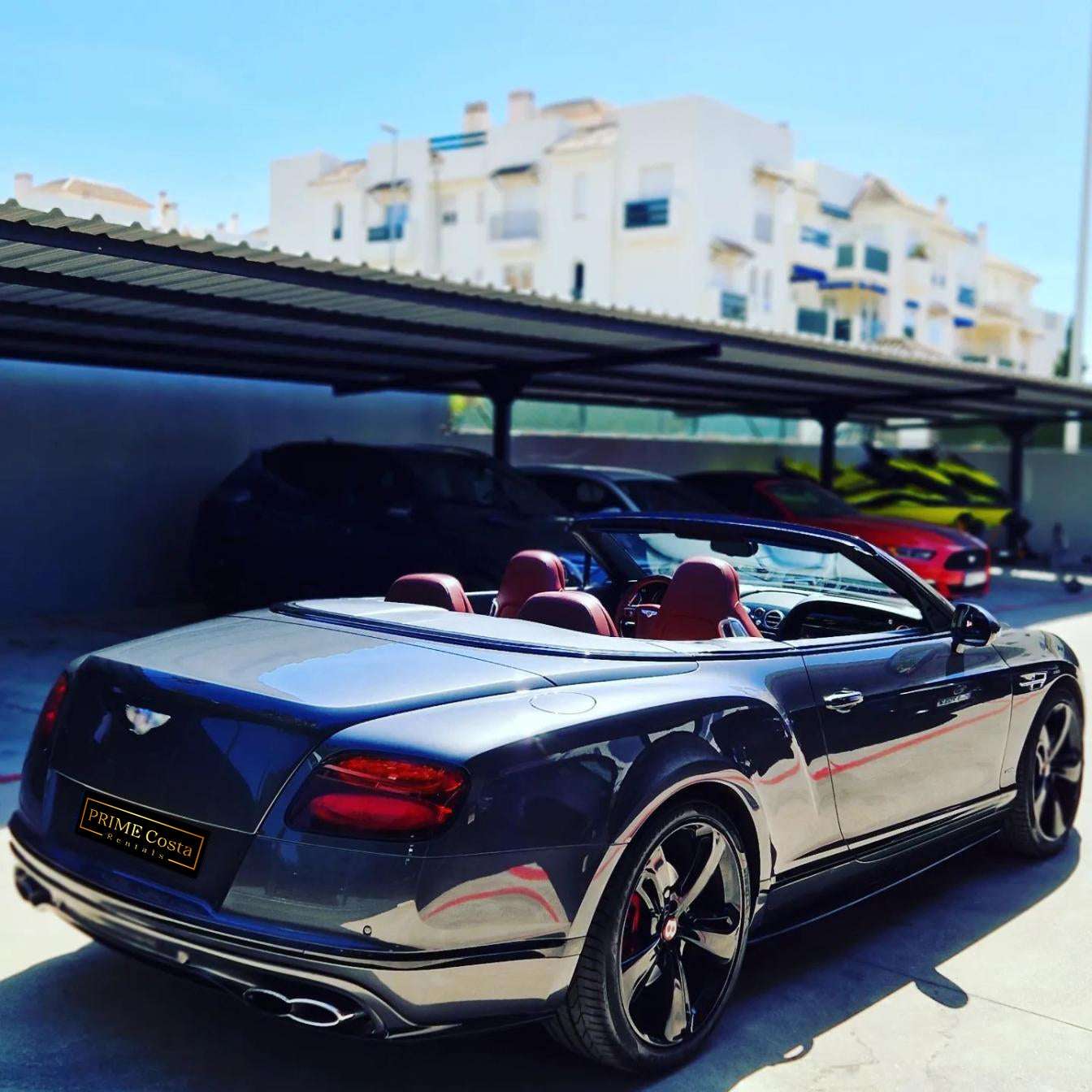 Silver Bentley GTC Cabrio for rent in Marbella – 4.0L V8, 520 HP, automatic luxury convertible with 4 seats.