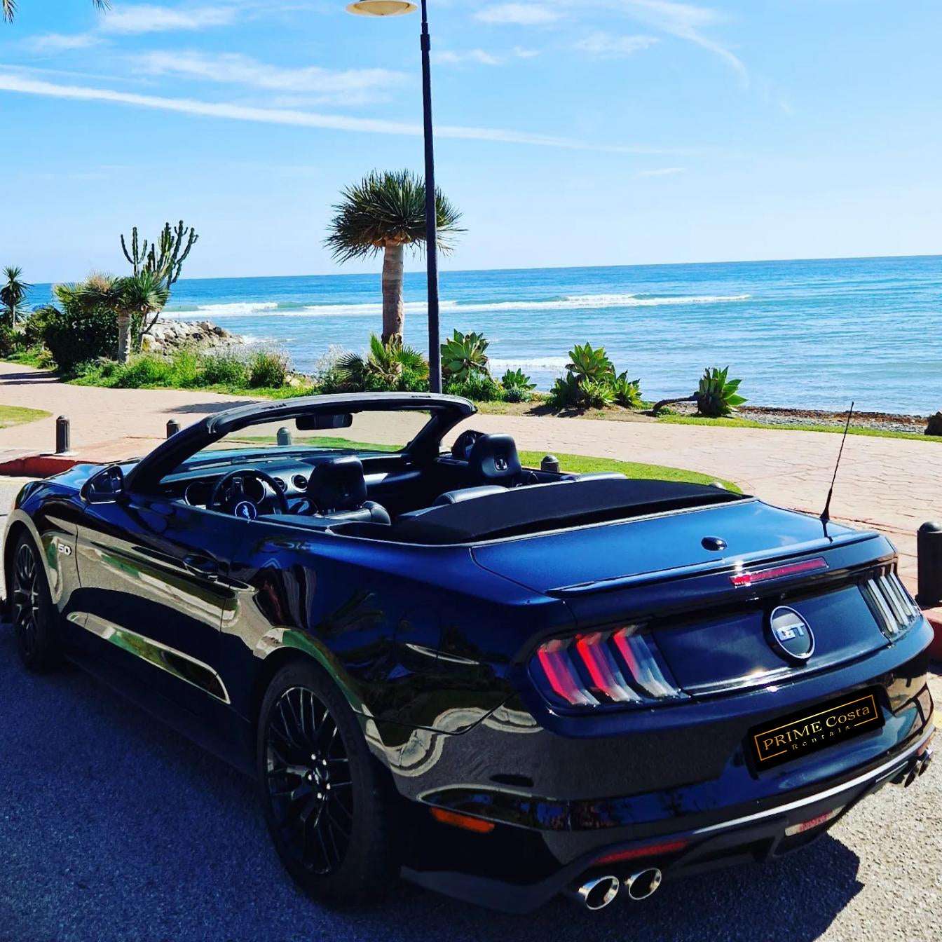 Ford Mustang GT 5.0 Cabrio for rent in Marbella – 450 HP V8 muscle convertible, automatic transmission.