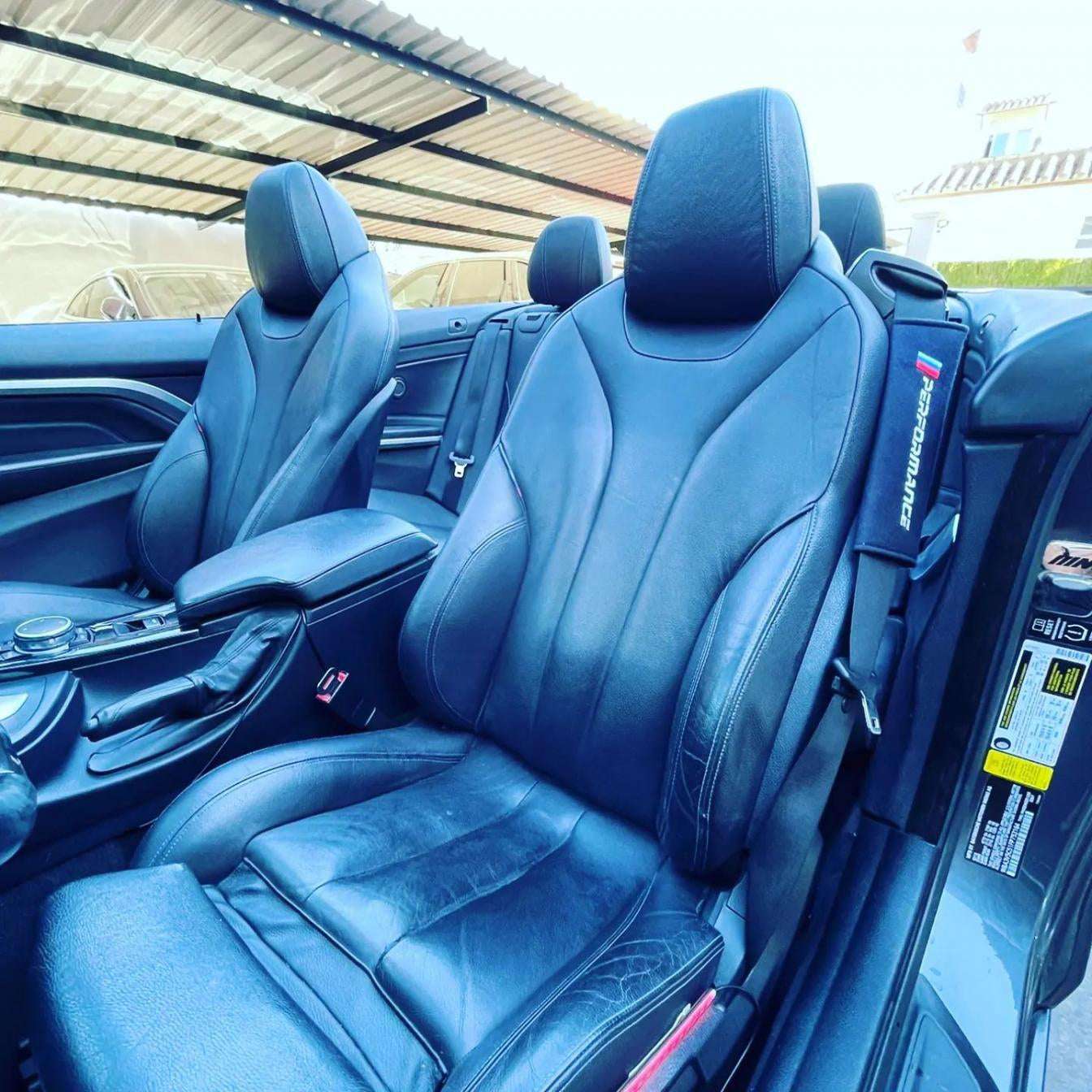 Silver BMW 428M Cabrio for rent in Marbella – 2.0L engine, 230 HP, automatic convertible, 4 seats.