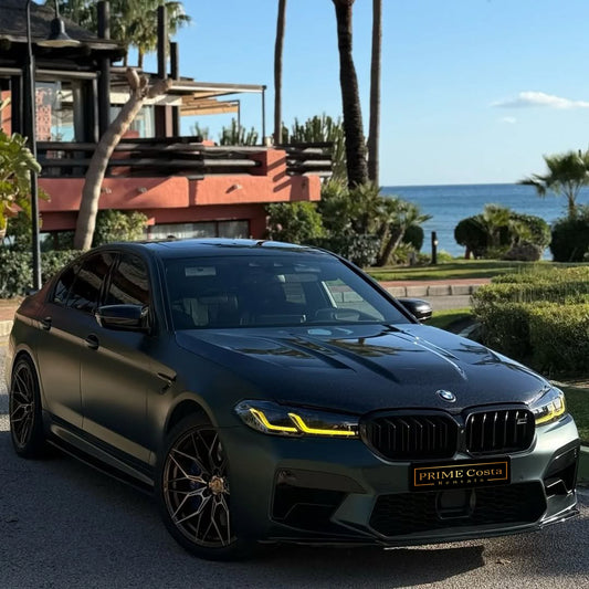 BMW M5 Competition 800hp Stage 2 super sedan for rent in Marbella – tuned V8, high-performance drive.
