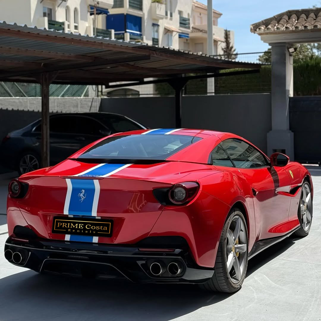 Ferrari Portofino convertible supercar for rent in Marbella – V8 twin-turbo, Italian design.
