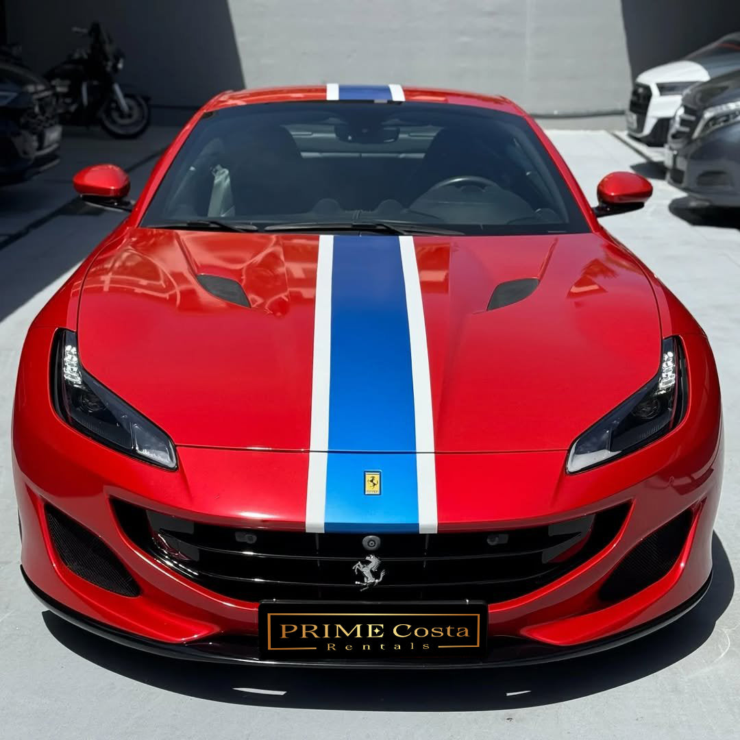 Ferrari Portofino convertible supercar for rent in Marbella – V8 twin-turbo, Italian design.
