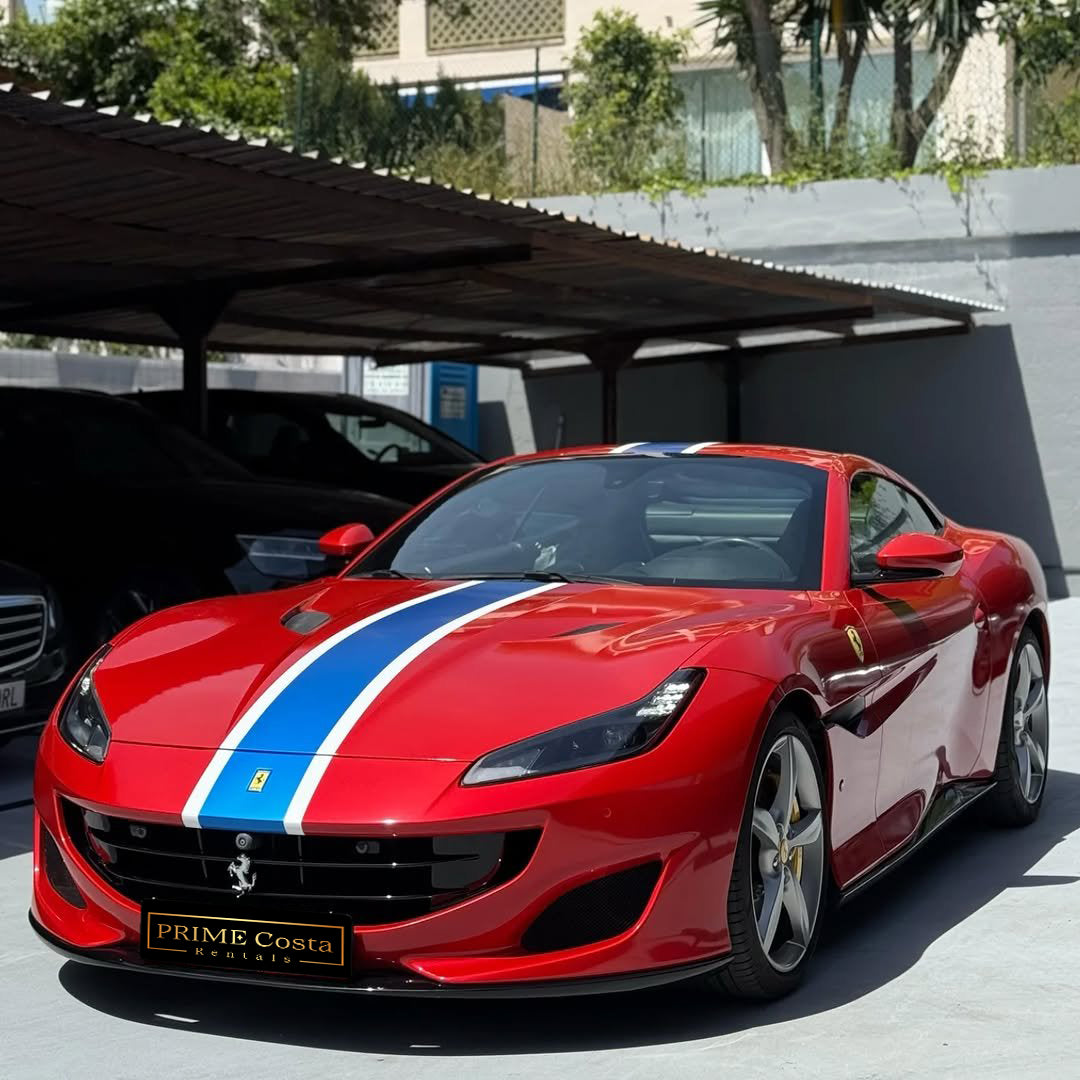 Ferrari Portofino convertible supercar for rent in Marbella – V8 twin-turbo, Italian design.
