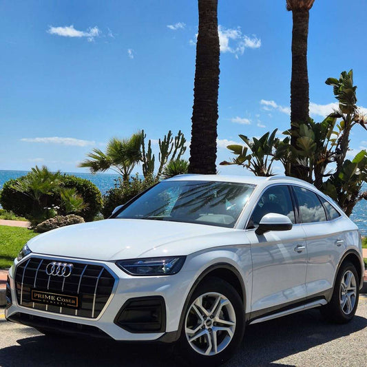 Audi Q5 TDI Sportback luxury SUV coupe for rent in Marbella – diesel engine, automatic, sporty design.