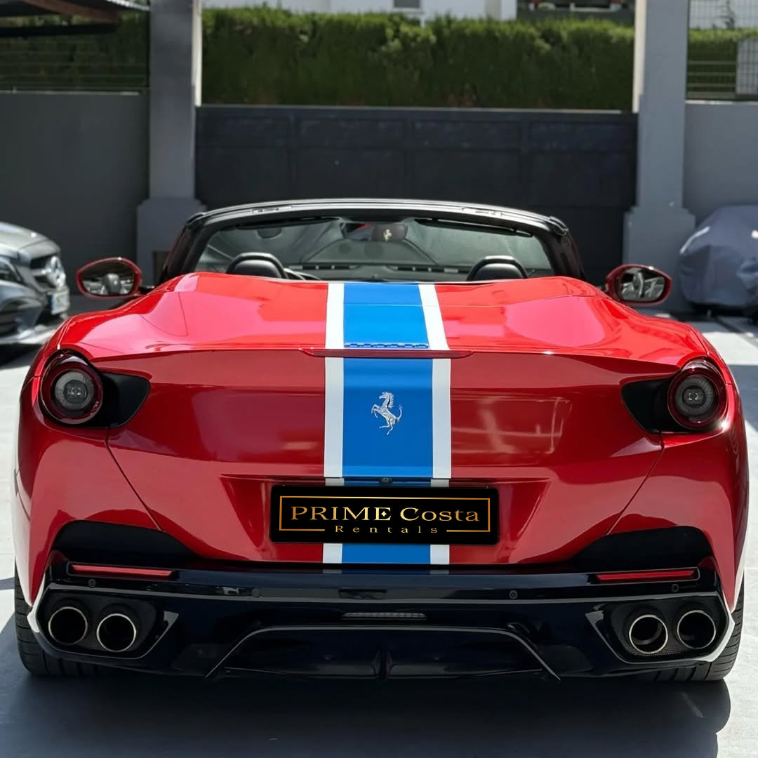Ferrari Portofino convertible supercar for rent in Marbella – V8 twin-turbo, Italian design.
