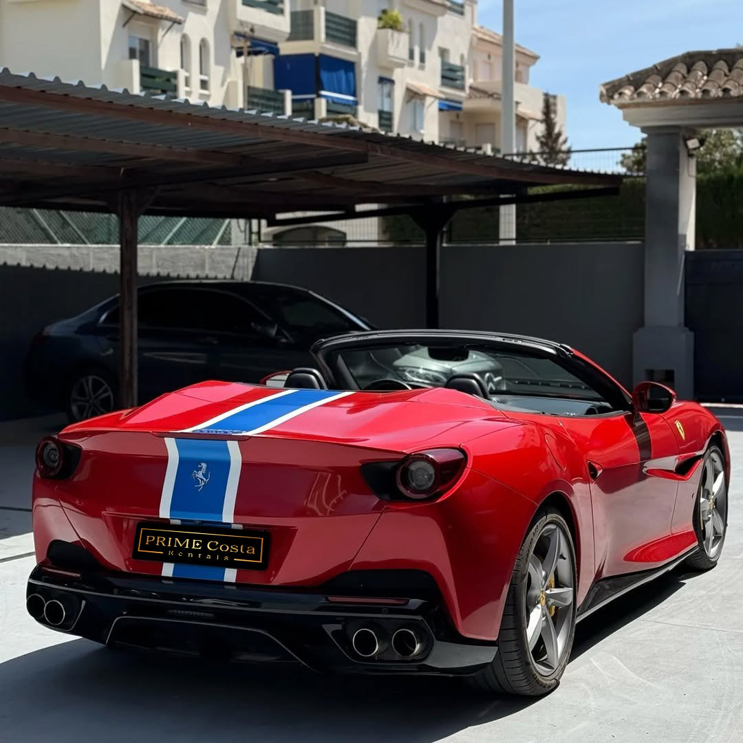 Ferrari Portofino convertible supercar for rent in Marbella – V8 twin-turbo, Italian design.
