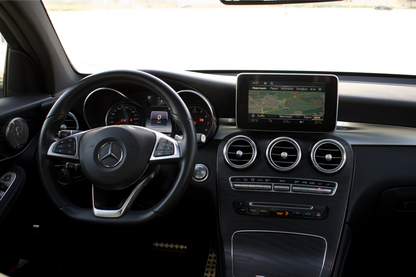 Grey 2019 Mercedes-Benz GLC Coupe parked in Marbella, available for rent at Prime Costa Rentals.
