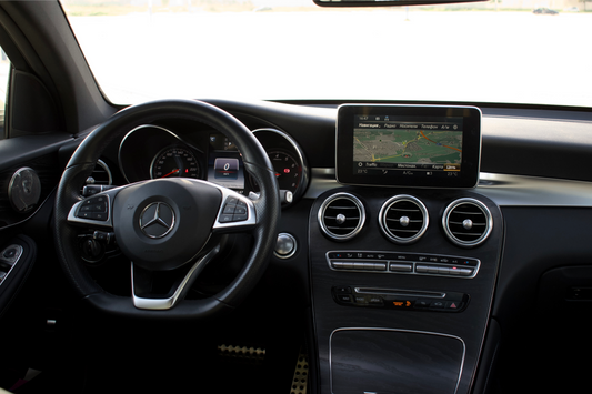 Grey 2019 Mercedes-Benz GLC Coupe parked in Marbella, available for rent at Prime Costa Rentals.
