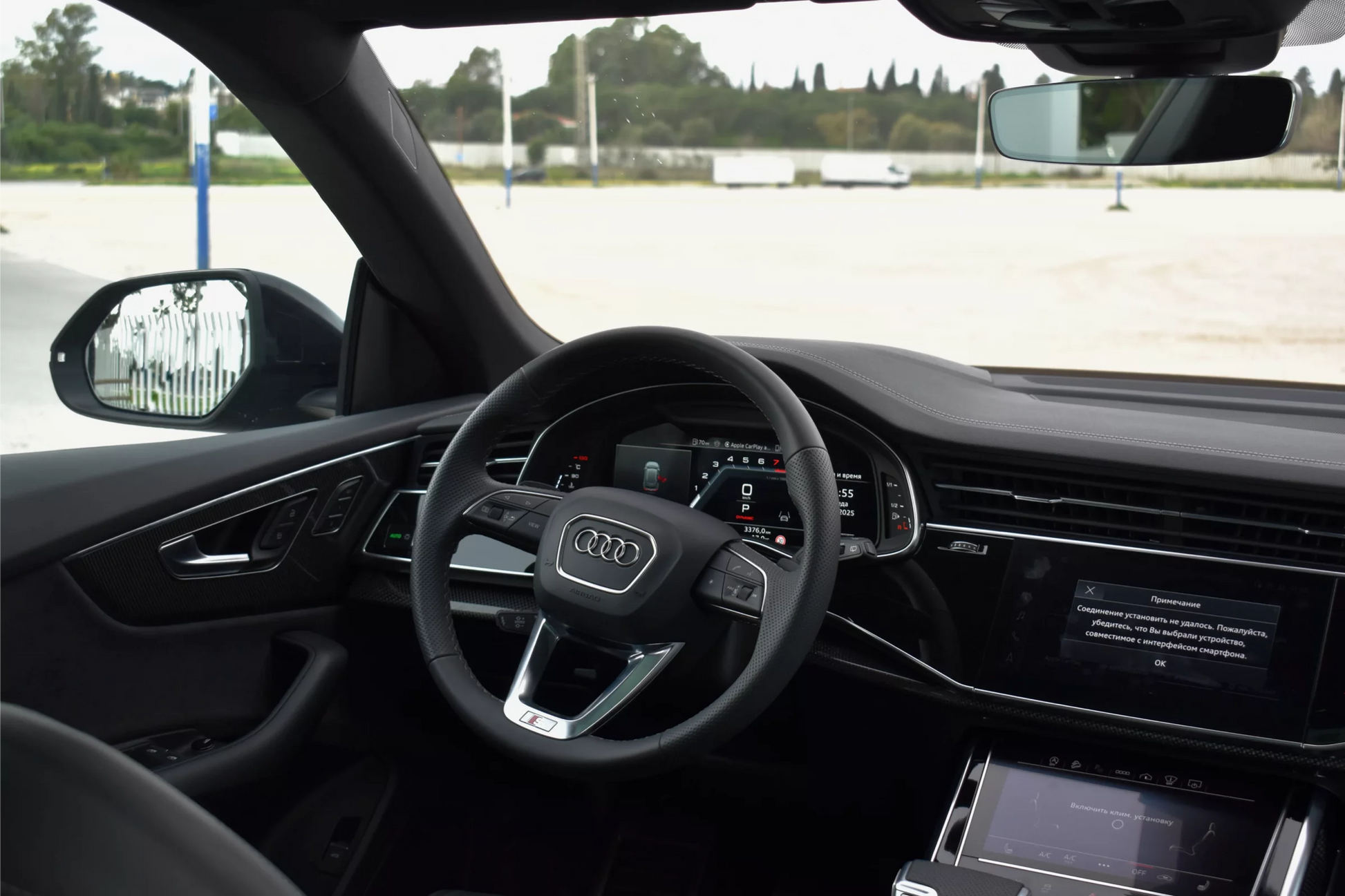 Black 2023 Audi SQ8 luxury SUV parked in Marbella, available for rent from Prime Costa Rentals.
