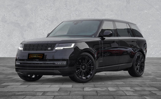 Black 2024 Range Rover Autobiography LWB parked in Marbella, available for rent from Prime Costa Rentals.
