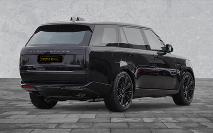Black 2024 Range Rover Autobiography LWB parked in Marbella, available for rent from Prime Costa Rentals.
