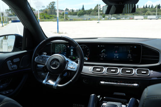 Grey 2022 Mercedes-AMG GLE 63 S SUV parked in Marbella, available for rent from Prime Costa Rentals.
