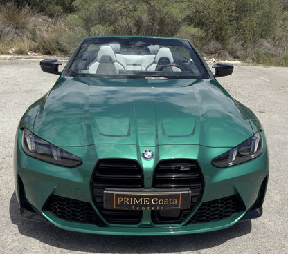 BMW M4 Competition Cabrio sports convertible for rent in Alicante – 510 HP, 3.7s 0–100 km/h, xDrive AWD, open-top driving.