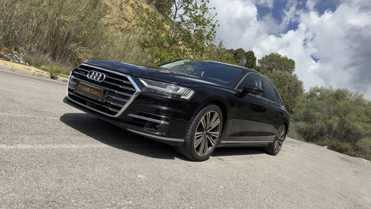 Audi A8 Long luxury sedan available for rent in Spain, with nationwide delivery.
