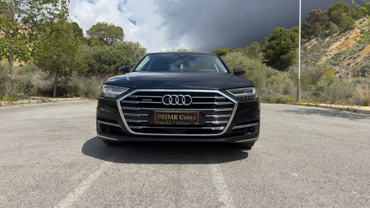 Audi A8 Long luxury sedan available for rent in Spain, with nationwide delivery.
