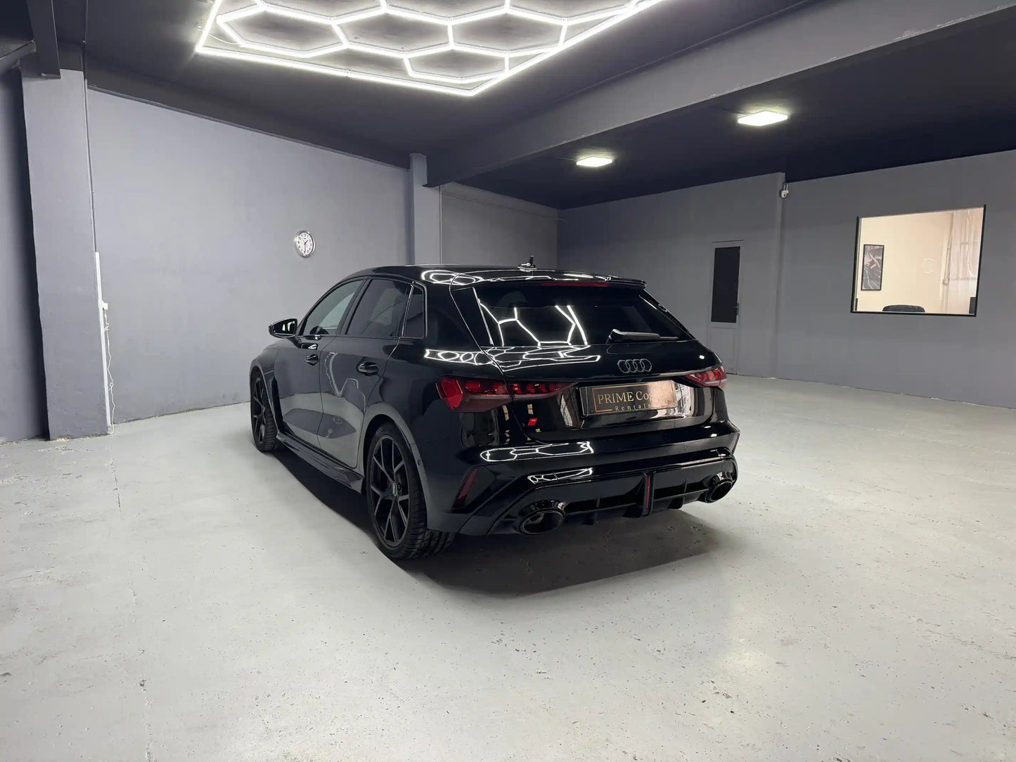 Audi RS3 2025 rental in Alicante – black performance hatchback ready for delivery