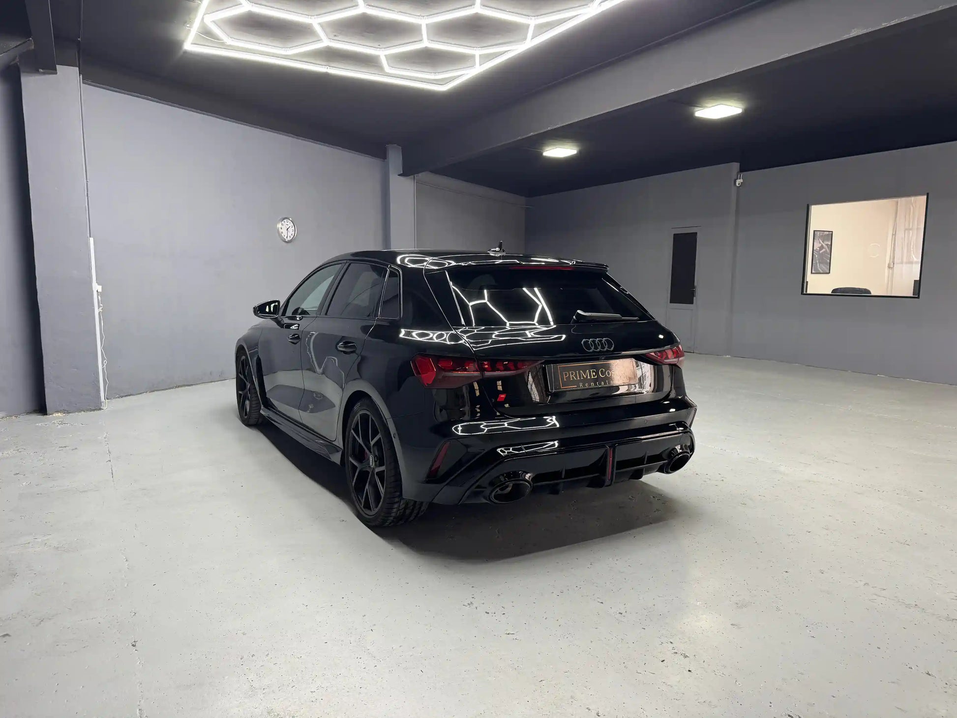 Audi RS3 2025 rental in Alicante – black performance hatchback ready for delivery